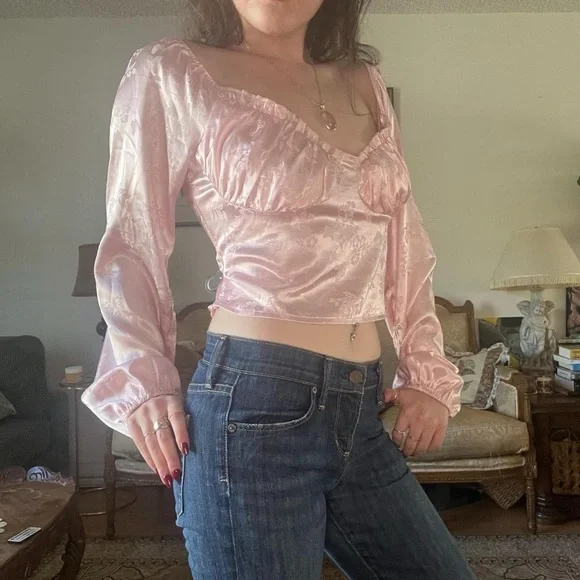 Pink Satin Cropped Blouse - Picture 7 of 7
